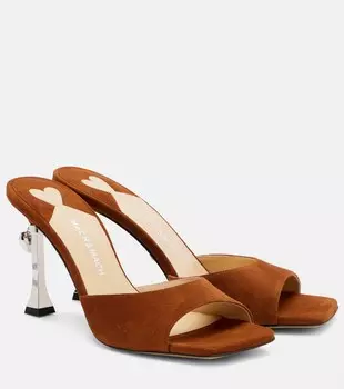 Пушистые мюли на платформе с сердечком 95 suede Mach & Mach, Light Brown