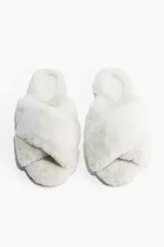 Пушистые тапочки H&M, бежевый