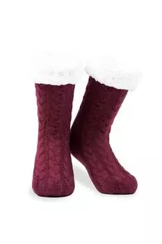 Пушистые вязаные тапочки-носки CityComfort, красный