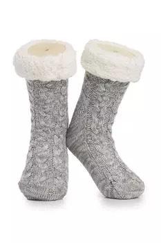 Пушистые вязаные тапочки-носки CityComfort, серый