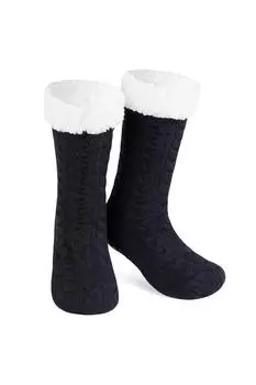 Пушистые вязаные тапочки-носки CityComfort, темно-синий