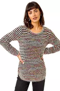 Пушистый джемпер в полоску с закругленным краем Roman, мультиколор