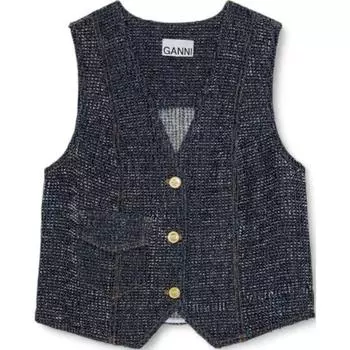 Пушистый джинсовый жилет GANNI, темно-синий