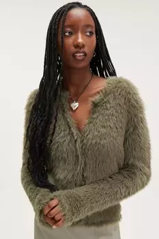 Пушистый кардиган Monki, зеленый