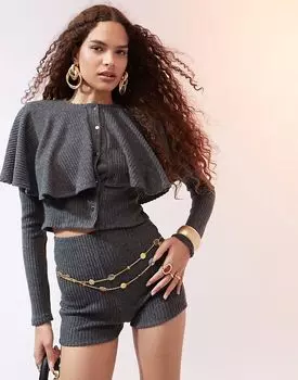 Пушистый кардиган с накидкой на пуговицы от ASOS DESIGN темно-серого цвета