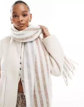 Пушистый шарф в коричнево-серую полоску ASOS DESIGN