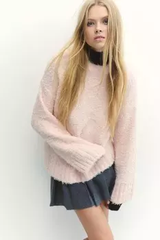 Пушистый свитер H&M, розовый