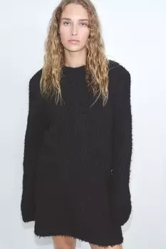 Пушистый свитер с подплечниками H&M, черный