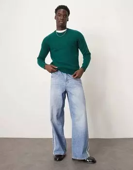 Пушистый вязаный джемпер из альпаки с круглым вырезом зеленого цвета Selected Homme