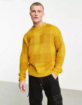 Пушистый вязаный джемпер в клетку горчичного цвета ASOS DESIGN