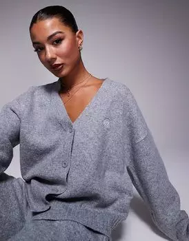 Пушистый вязаный кардиган с эмблемой от Couture Club серого меланжевого цвета