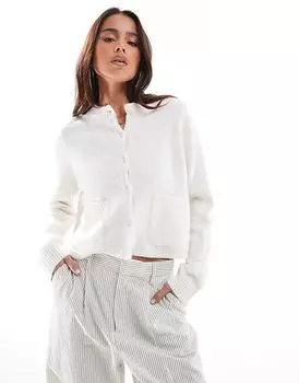 Пушистый вязаный кардиган с накладными карманами кремового цвета ASOS DESIGN