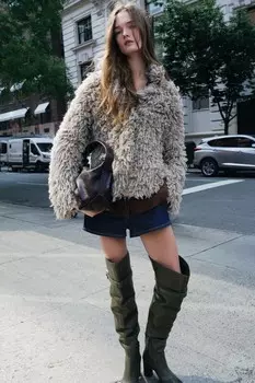 Пушистый вязаный кардиган ZARA, цвет mink