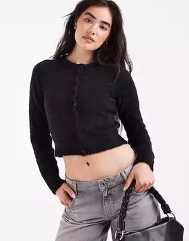 Пушистый вязаный микрокардиган Daisy Street черного цвета