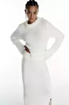 Пушистый вязаный свитер H&M, белый