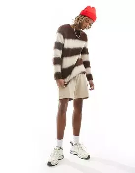Пушистый вязаный свитер в коричневую полоску ASOS