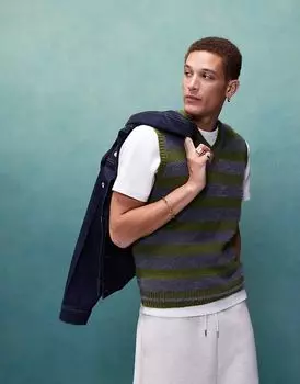 Пушистый вязаный топ в полоску цвета хаки ASOS DESIGN