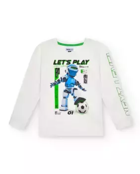 Пустая футболка для мальчика с рисунком спереди и надписью на рукаве Tuc tuc