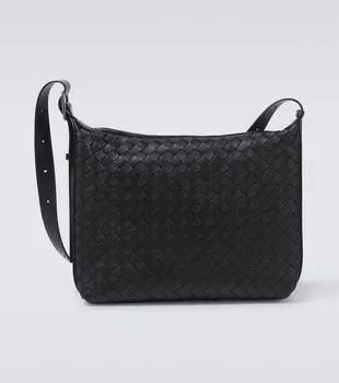 Путешественник Маленькая кожаная сумка через плечо Intreccio Bottega Veneta, Black-Silver