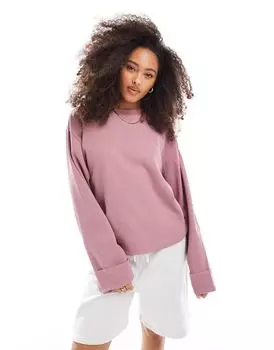 Пыльно-розовая футболка свободного кроя с длинными рукавами ASOS