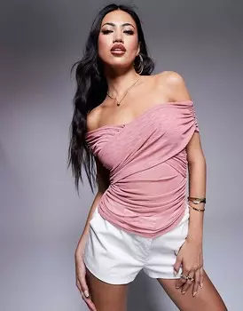 Пыльно-розовый сетчатый топ с оборками ASOS DESIGN