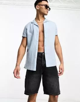 Пыльно-синяя льняная рубашка с закатанными рукавами ASOS DESIGN Regular