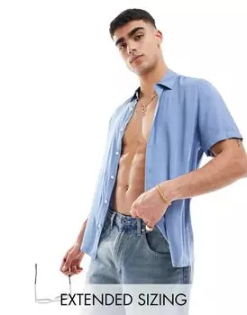 Пыльно-синяя рубашка из вискозы прямого кроя с короткими рукавами ASOS DESIGN