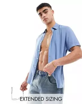 Пыльно-синяя рубашка из вискозы с короткими рукавами ASOS
