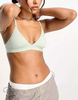 Пыльно-зеленый бюстгальтер без косточек со спиной-борцовкой Weekday Ru