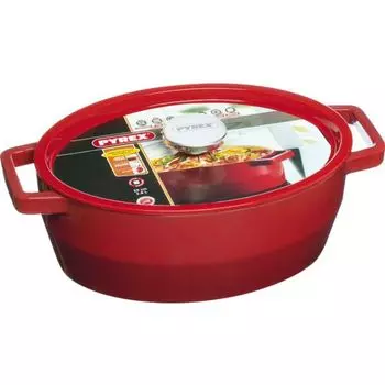 Pyrex SC5AC29/5141 Cocotte Ovale 29 CM Rouge (3,8 л) Кастрюля для медленного приготовления из чугуна/литого алюминия с крышкой, макс. диаметр 29 см, подходит для индукционных плит