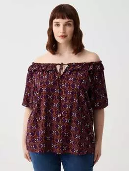 Пышная блузка с заниженными плечами и узором Mya, цвет orange/purple