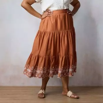 Пышная миди-юбка с тремя ярусами Lc Lauren Conrad, цвет terracotta house