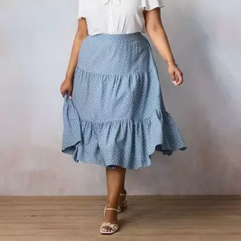 Пышная миди-юбка с тремя ярусами Lc Lauren Conrad, цвет blue gilda dot