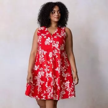 Пышная мини-платье с ярусами Swing Lc Lauren Conrad, цвет red libby blooms