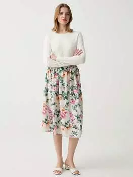 Пышная юбка миди из крепа Ovs, цвет white/pink