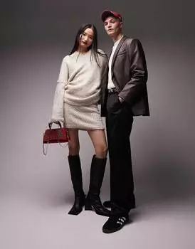 Пышная вязаная мини-юбка цвета слоновой кости Topshop co ord