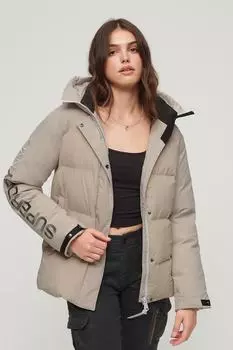 Пышная зимняя куртка с капюшоном и стеганой отделкой Superdry, коричневый