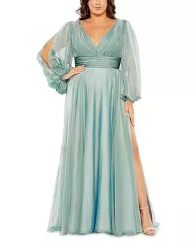 Пышное платье фасона "А-силуэт" с декоративными рукавами Mac Duggal, синий