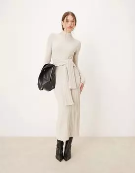 Пышное платье-макси в рубчик с запахом на талии ASOS DESIGN