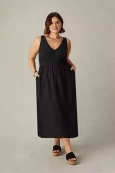 Пышное платье миди и платье из смесового льна с V-образным вырезом Live Unlimited, черный