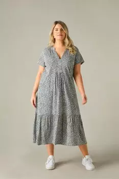 Пышное платье с короткими рукавами и мелким цветочным принтом Live Unlimited, черный