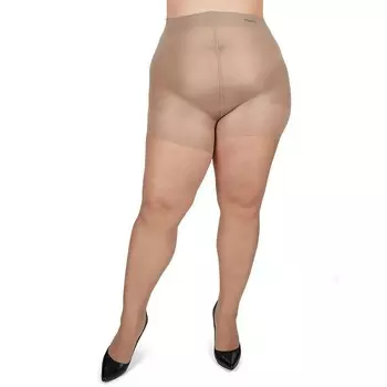 Пышные шелковистые прозрачные колготки с регулируемым верхом больших размеров MeMoi, цвет City Beige