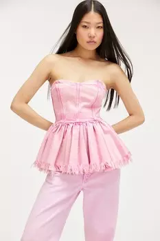 Пышный джинсовый топ с баской Monki, розовый