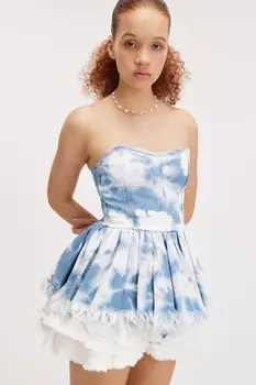 Пышный джинсовый топ с баской Monki, синий