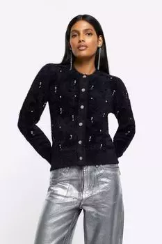 Пышный кардиган декорированный бисером River Island, черный