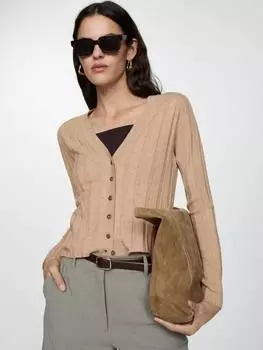 Пышный кардиган в рубчик Mango, бежевый