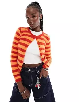 Пышный вязаный кардиган в кирпично-оранжевую полоску Daisy Street