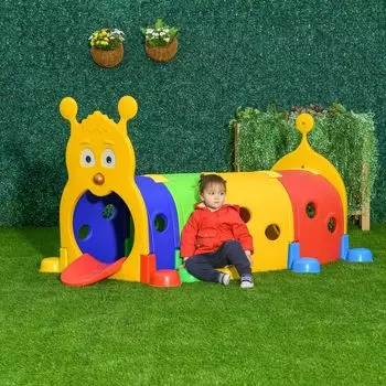 Qaba Caterpillar Play Tunnel Игрушка для ползания в помещении и на улице Детский туннель длиной 59 дюймов для детей 3-6 лет, 4 секции, разноцветный Qaba