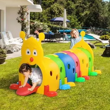 Qaba Kids Caterpillar Tunnel Открытое игровое оборудование для лазания и ползания в помещении для детей 3-6 лет, 6 секций, для детского сада, дошкольного учреждения, игровой площадки Qaba