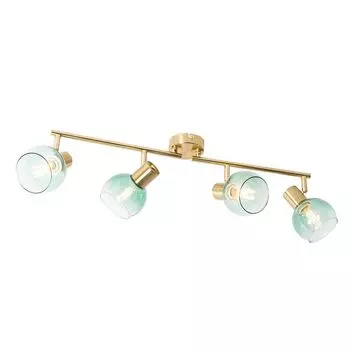 QAZQA - Арт-деко Арт-деко Прожектор I Прожектор I Потолочный прожектор I Потолочный прожектор I Прожектор I Лампа I Светильник золотой I Латунь с зеленым стеклом 4-световой точечный светильник - Видро I Гостиная I Спальня -, зеленый